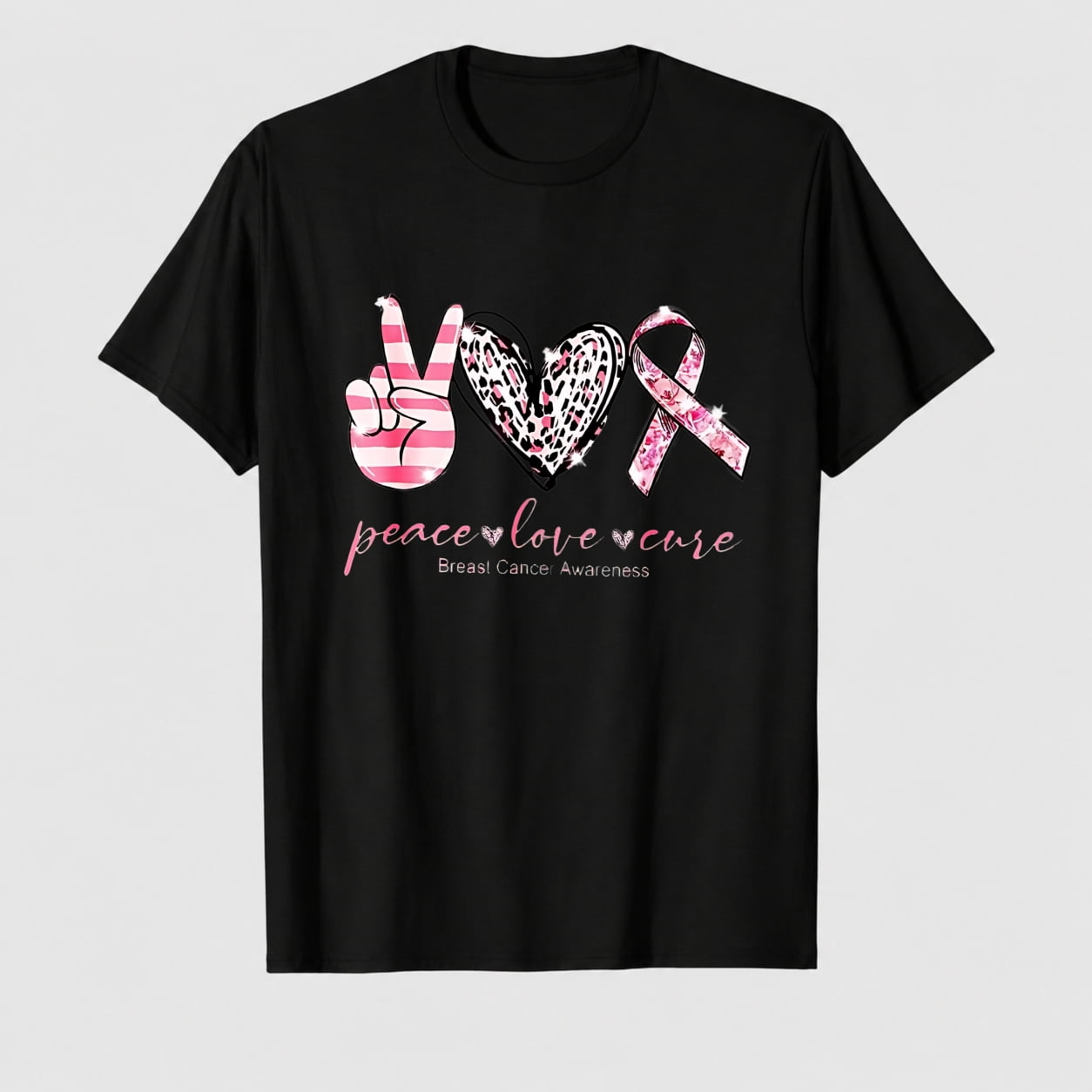 Women's Breast Cancer Awareness Survivor Heart Ribbon Graphic T-Shirt, 100% Cotton Short Sleeve Shirt