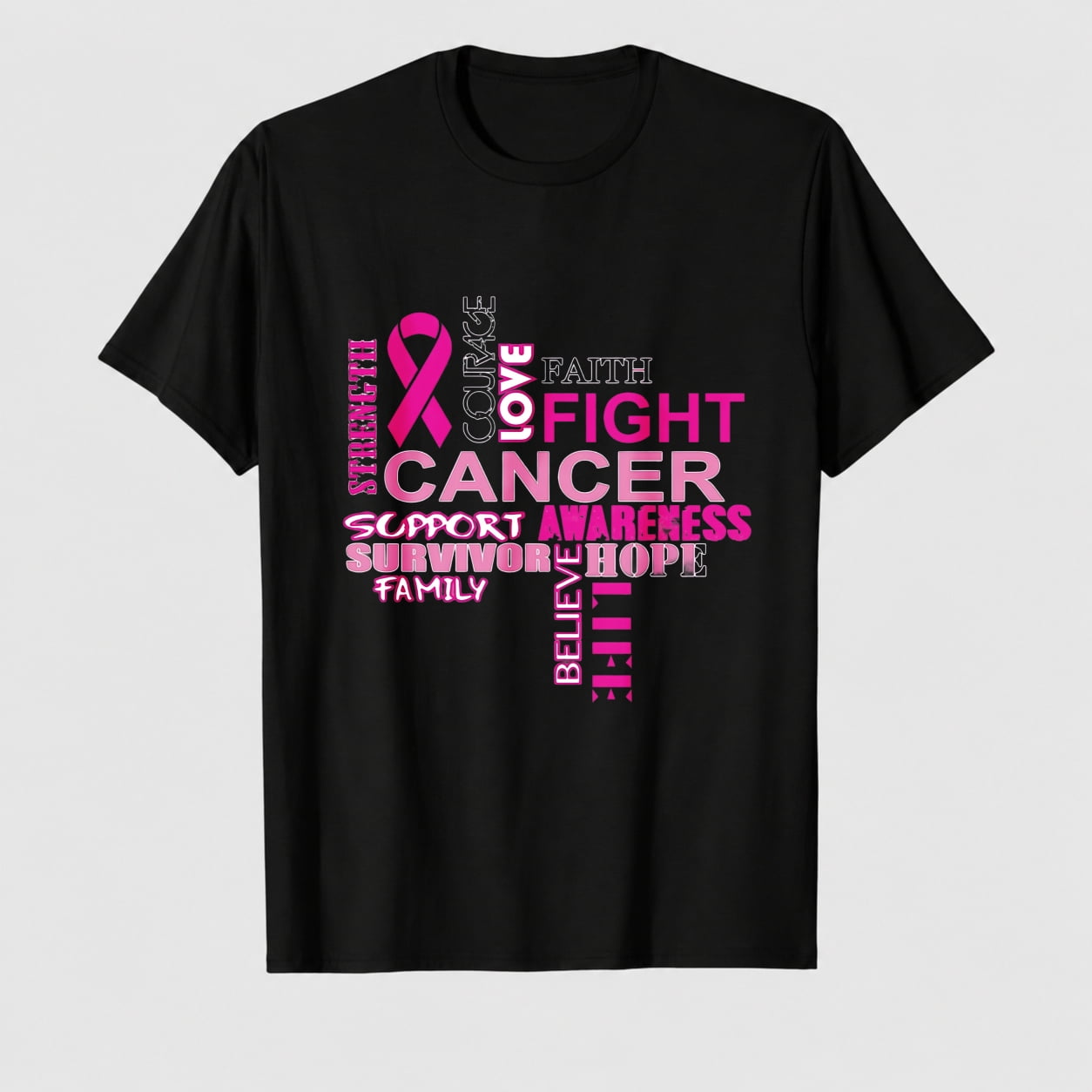 Women's Breast Cancer Awareness Flag Ribbon Graphic T-Shirt, 100% Cotton Short Sleeve Shirt