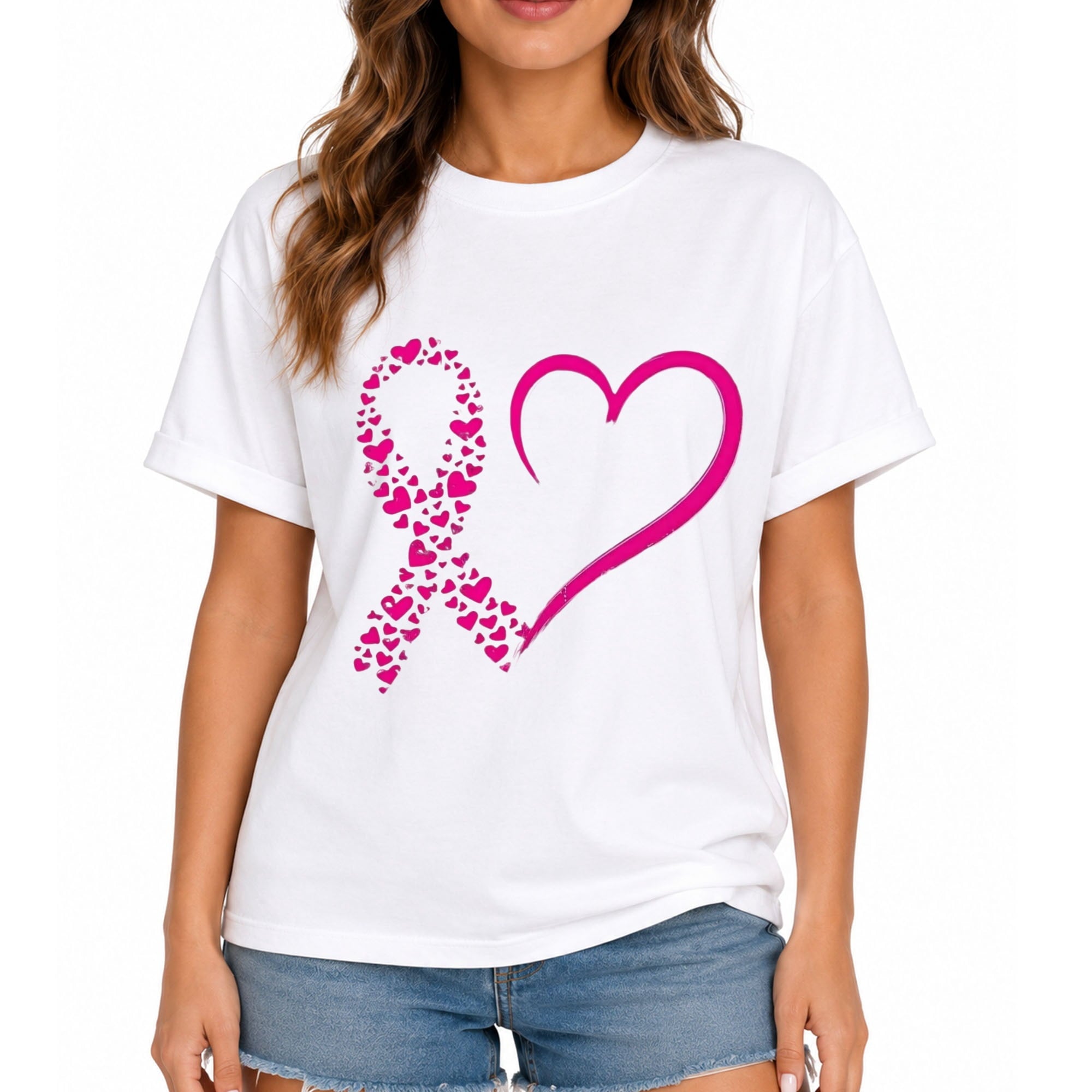 Women's Blessed Breast Cancer Survivor Pink Ribbon Floral Heart Graphic T-Shirt