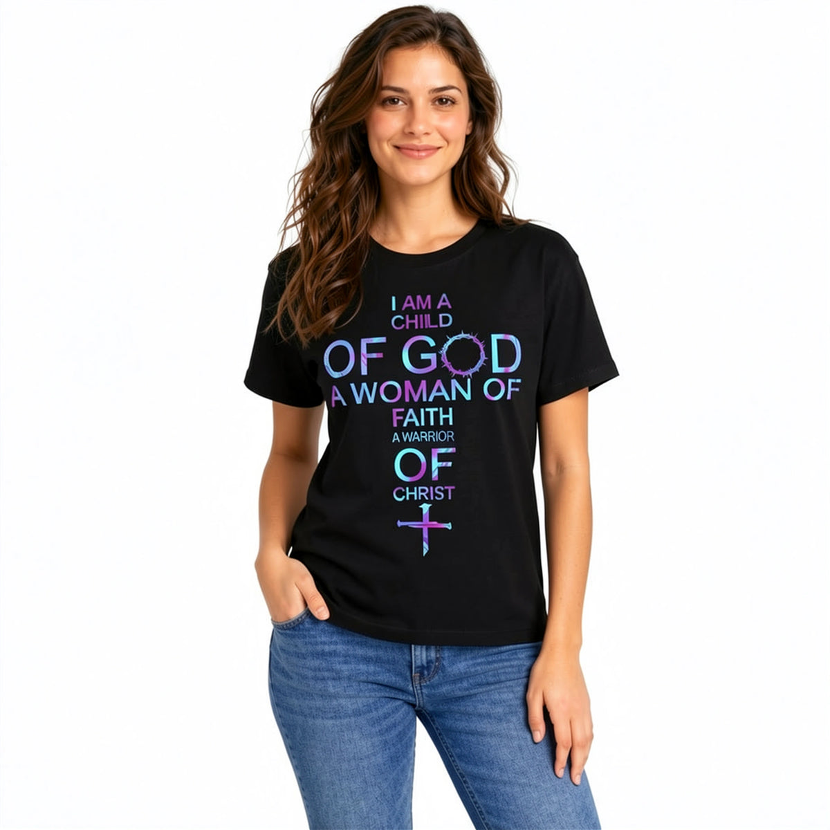 Women's Child of God Christian Graphic T-Shirt, Faith Warrior Cotton Casual Crew Neck Tee