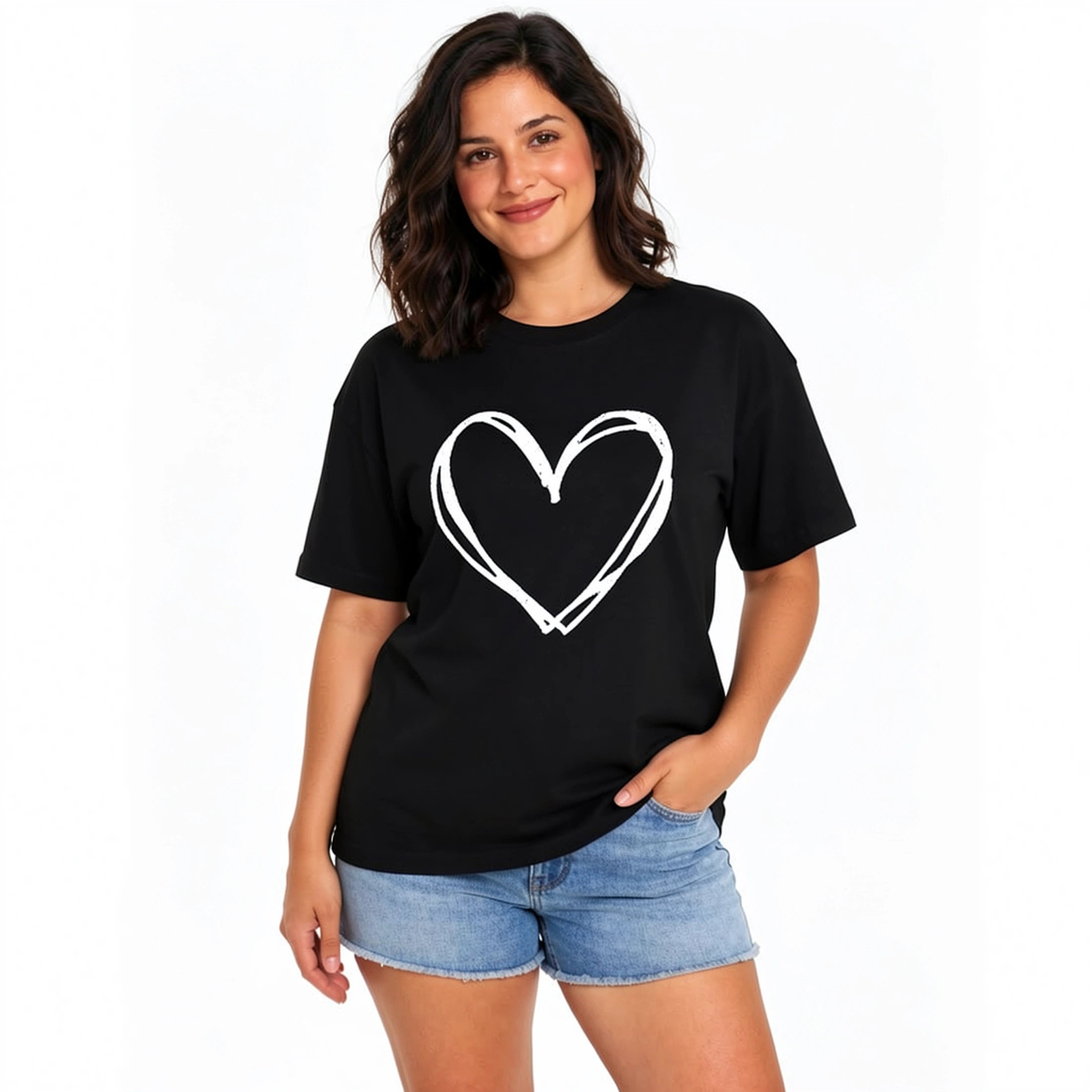 Women's Heart Graphic T-Shirt, Hand-Drawn Love Valentine's Day Tee