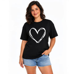 Women's Heart Graphic T-Shirt, Hand-Drawn Love Valentine's Day Tee