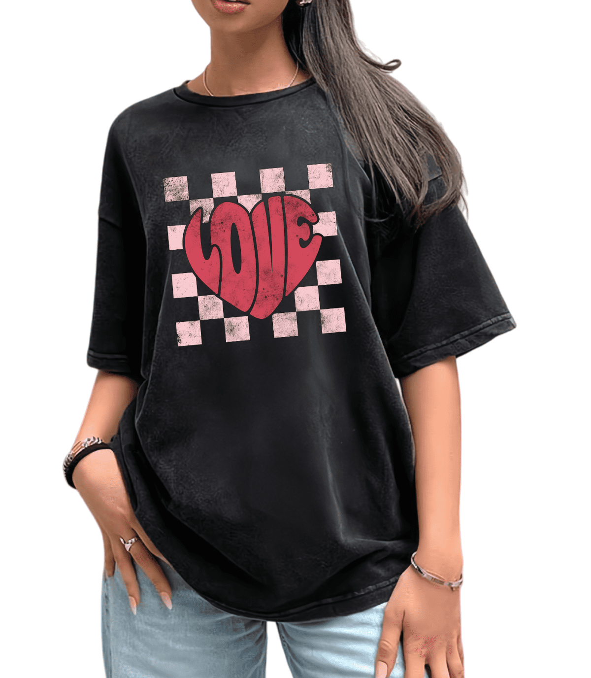 Themed Black S - 5XL Graphic Tees Print Tshirt Shirts Valentine's Day Distressed Love Checker Pattern Tops