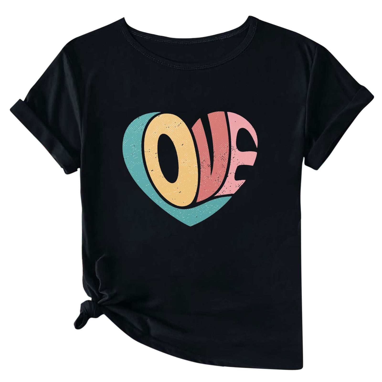Womens Valentines Day T Shirt Love Graphic Tees for Women Fashion Crew Neck Casual Loose Short Sleeve Shirts (Black S)