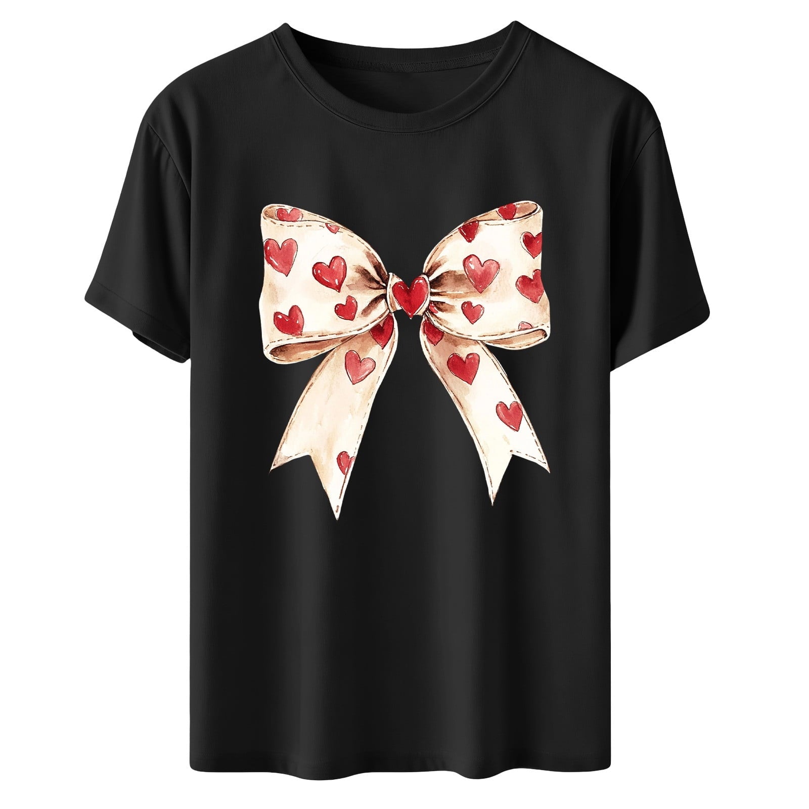 Womens Valentines Tshirts Cute Bow Valentine Day Graphic Tees Pullover Summer Short Sleeve Casual Tee Tops, L Black