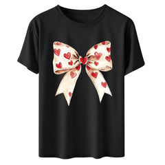 Womens Valentines Tshirts Cute Bow Valentine Day Graphic Tees Pullover Summer Short Sleeve Casual Tee Tops, L Black