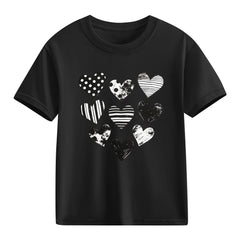 Xdegoge Kids Girls Black & White Hearts T-Shirt, Stylish Graphic Tee for Toddlers, Babies, Kids, Teens, Suitable for Valentine’s Day, Casual Wear, and Seasonal Events 3-10Y
