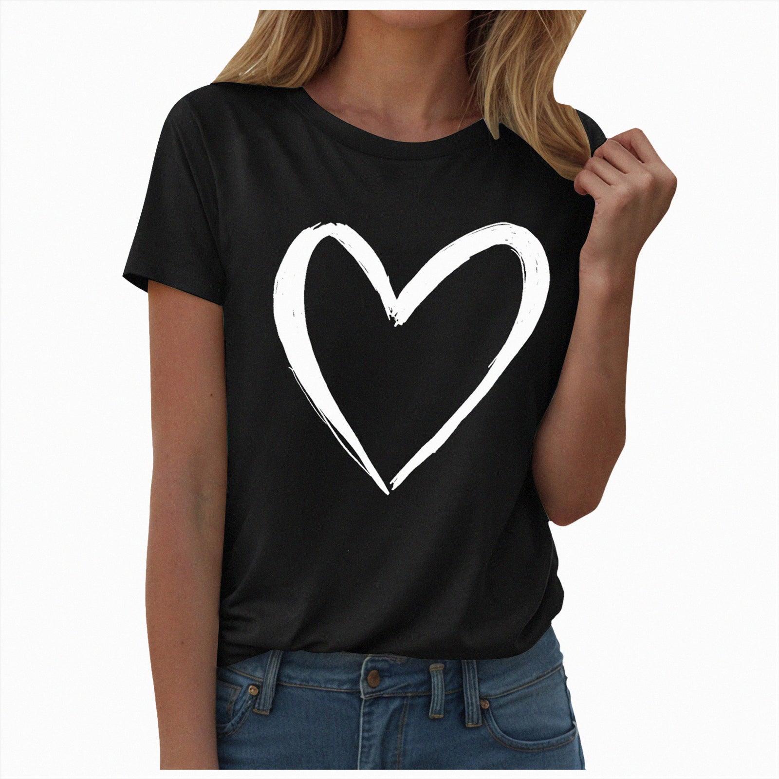 Yindaity Womens Tshirt V-Neck Shirts for Women Cute Love Heart Graphic Valentine's T Shirts Casual Spring Day Tops Tee Blouse(Black,XL)