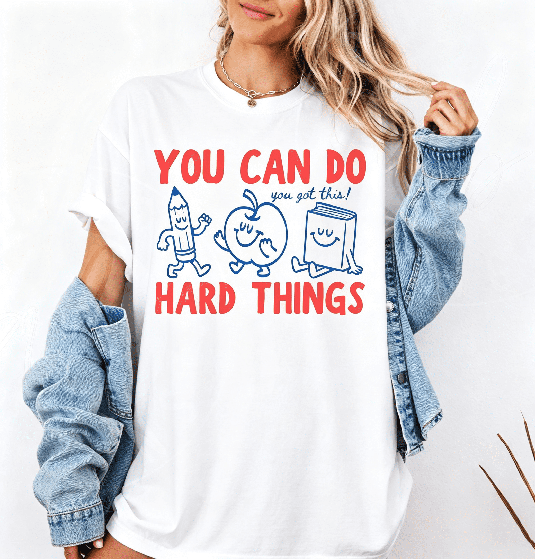 'You Can Do Hard Things' Shirt : Cute Retro Doodles 'You Got This!' Motivational Teacher Tee Casual Crewneck Short Sleeve Tee For Womens