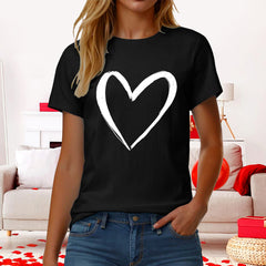 Yindaity Womens Tshirt V-Neck Shirts for Women Cute Love Heart Graphic Valentine's T Shirts Casual Spring Day Tops Tee Blouse(Black,XL)