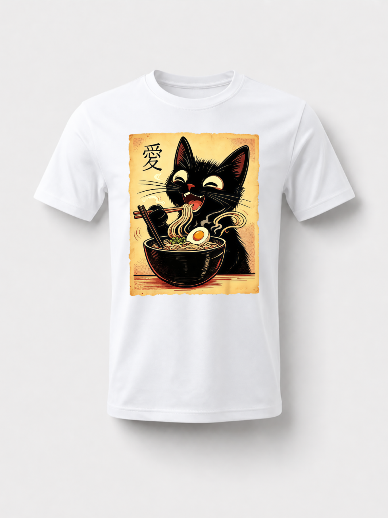 [100% Cotton] Trendy Graphic Funny T-Shirt - Funny Cat Ramen Graphic Tee Japanese Kawaii Anime Cat T-Shirt - Men Women Loose Sports T-Shirt Golf Gift T-Shirt For Men And Women