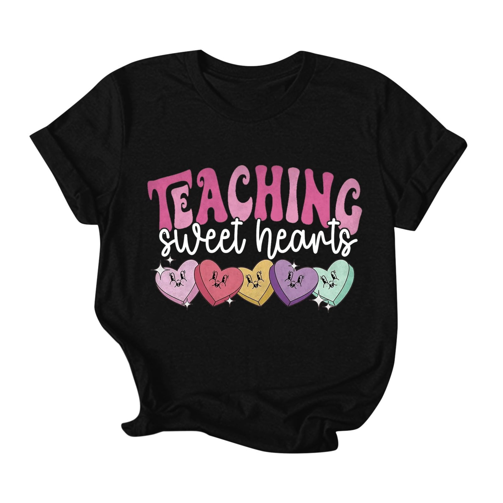 Shadoumai Women Love Heart Printed Shirts Valentine's Cute Casual Graphic T Shirts Spring Day Tops Trendy Tee