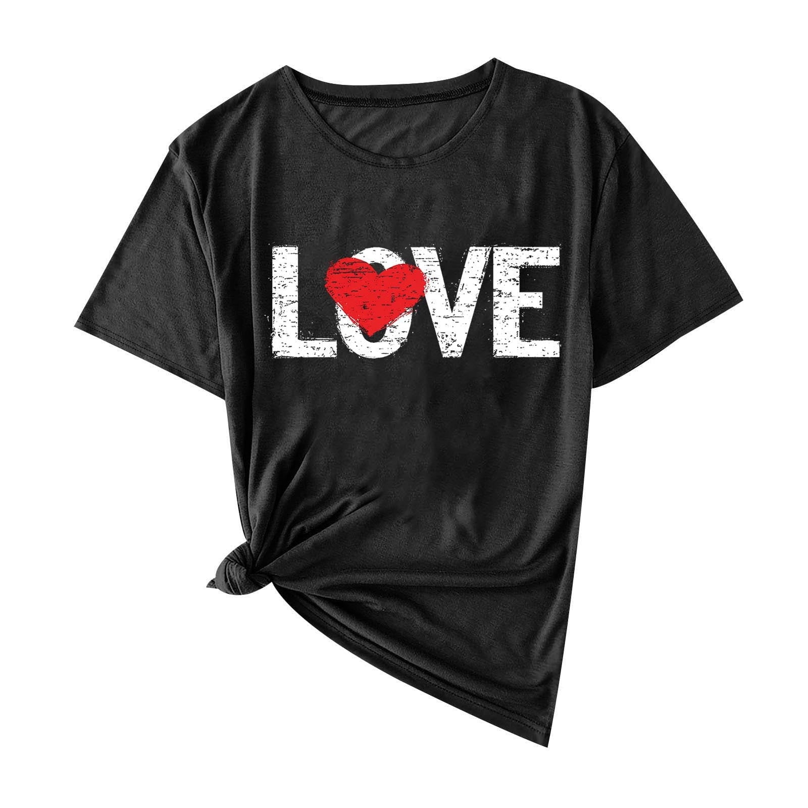 Ohufall Women's Plus Size Tops Fashion Women Valentine's Day Print Short Sleeve T-shirt Novelty Graphic Tops