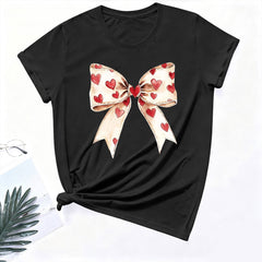 Womens Valentines Tshirts Cute Bow Valentine Day Graphic Tees Pullover Summer Short Sleeve Casual Tee Tops, L Black