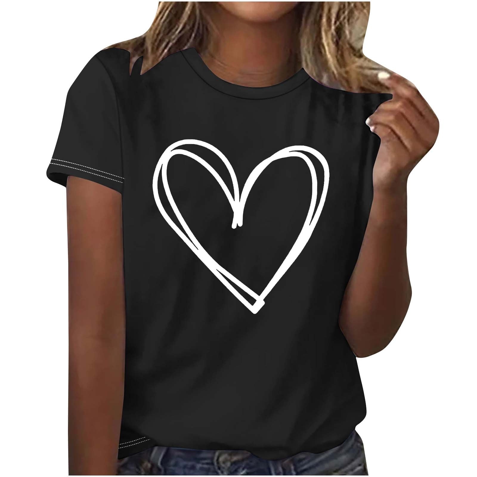 BLVB Women Valentines Day Shirts Valentines Gifts for Her Cute Heart Graphic Tee Tops Short Sleeve Crewneck T Shirts