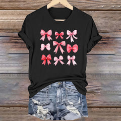 Wensltd Summer Short Sleeve T Shirts for Women Casual Valentine's Day Bow Print Tops Trendy Soft Graphic Tees Comfortable Blouses