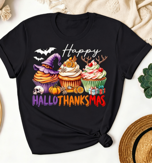 Fashion Plus Size Women's Casual T-Shirt with Halloween, Thanksgiving, and Christmas Prints Tees Tops Holiday gift For Family And Friends