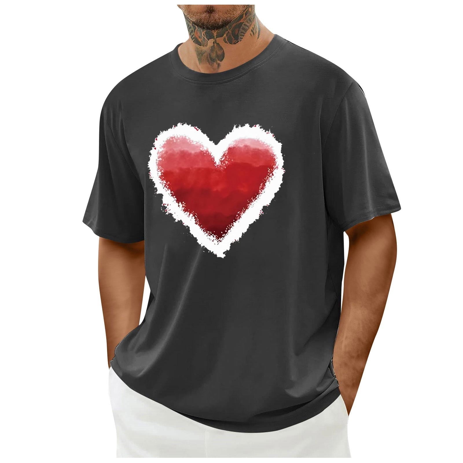 biudgviw Men's Valentines Day Shirt Short Sleeve Casual Printed Graphic Tee Tops Crewneck Lightweight Loose Fit T-Shirt S-XXL