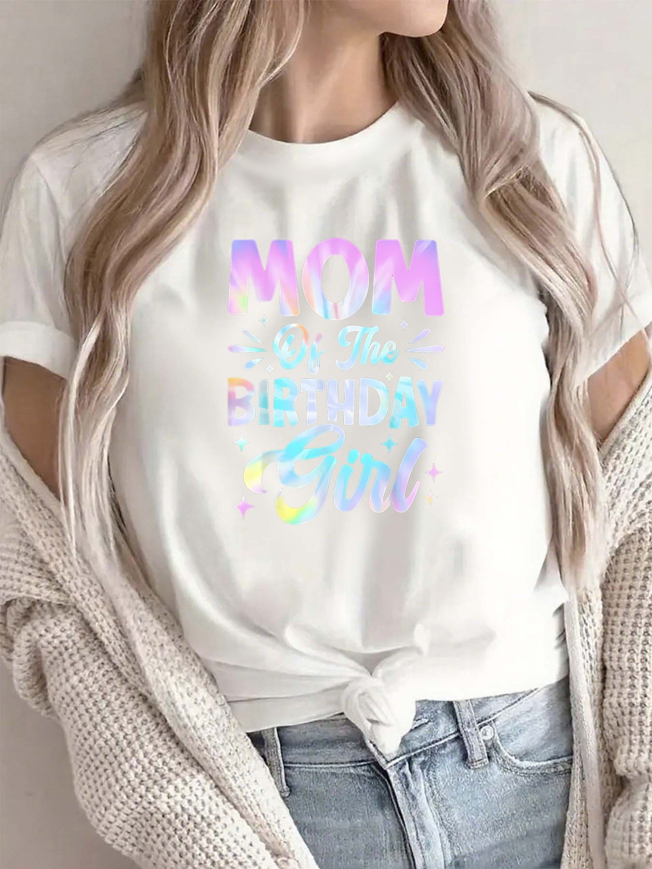 Birthday Mom Print Lightweight Breathable Crew Neck Tee Casual Outing Top