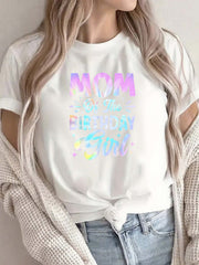 Birthday Mom Print Lightweight Breathable Crew Neck Tee Casual Outing Top