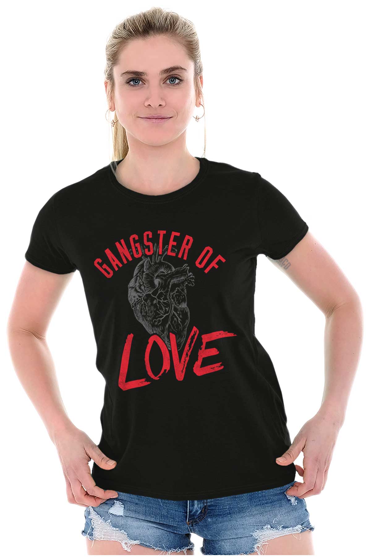 Gangster Of Love Funny Valentines Day Womens Slim Fit Graphic Tee Brisco Brands L