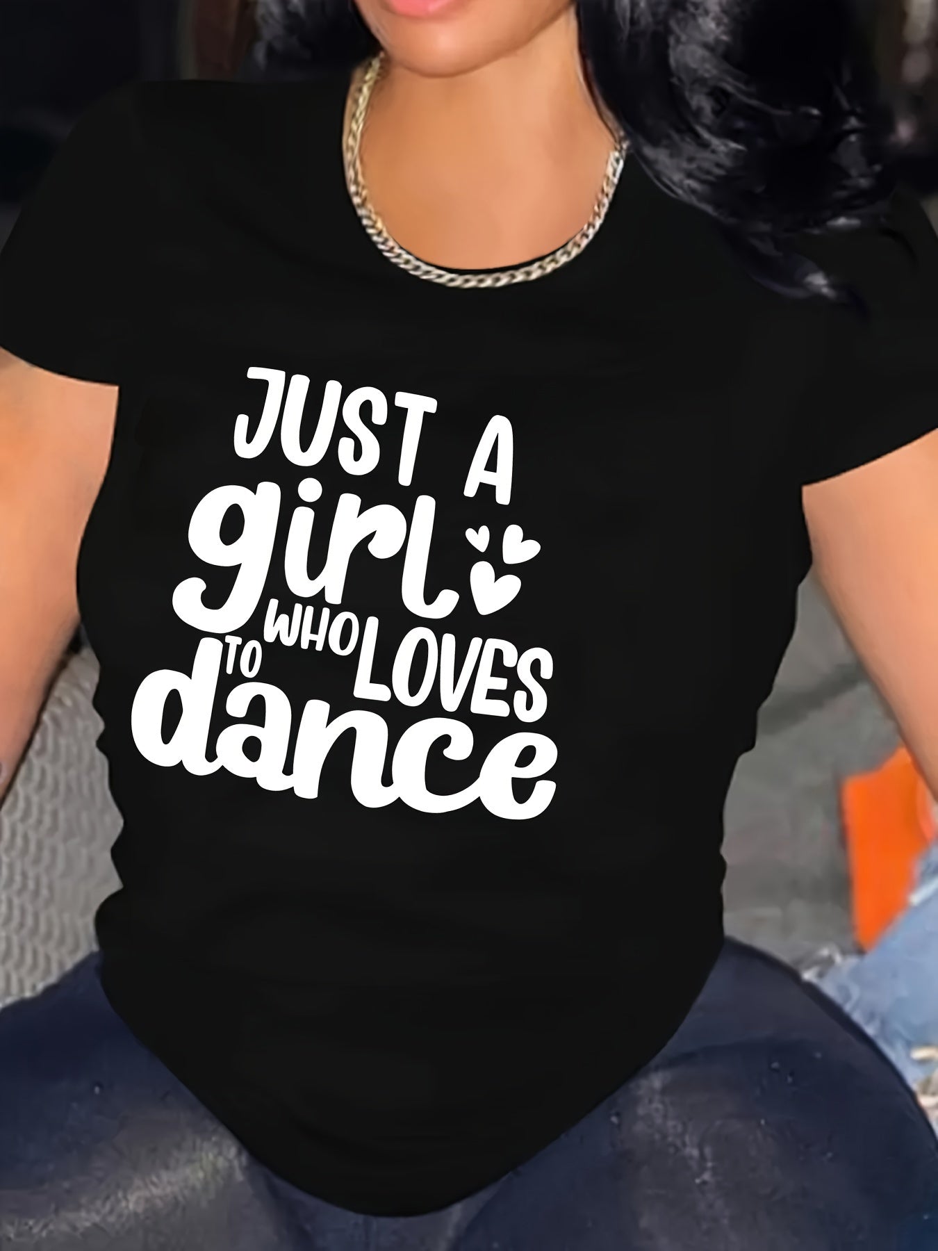 Just A Girl Who Loves To Dance Women's Graphic T‑Shirt, Casual Short‑Sleeve Crew Neck Dance Lover Slogan Summer Tops