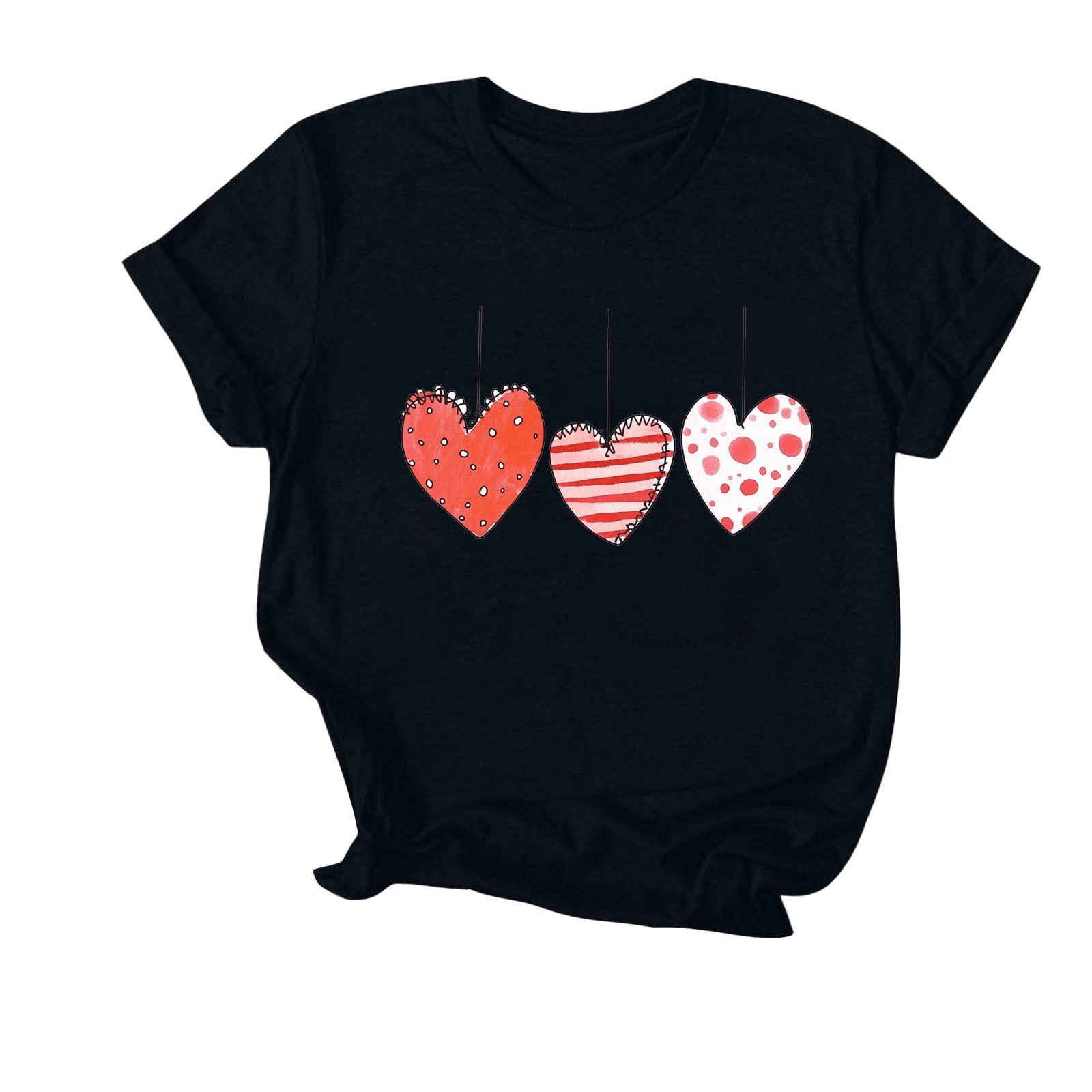 WREESH Women's Tshirts Graphic Tees Valentine's Day Heart Printed Short Sleeve Shirts for 2025 Summer Casual Tops Black