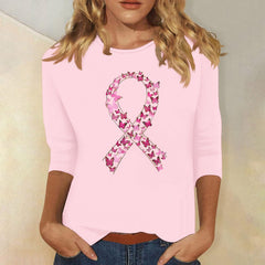 VKOYWKM Breast Cancer Awareness Shirts for Women Breast Cancer 3/4 Sleeve Tops Pink Ribbon Graphic Tee Breast Cancer Survivor Shirt