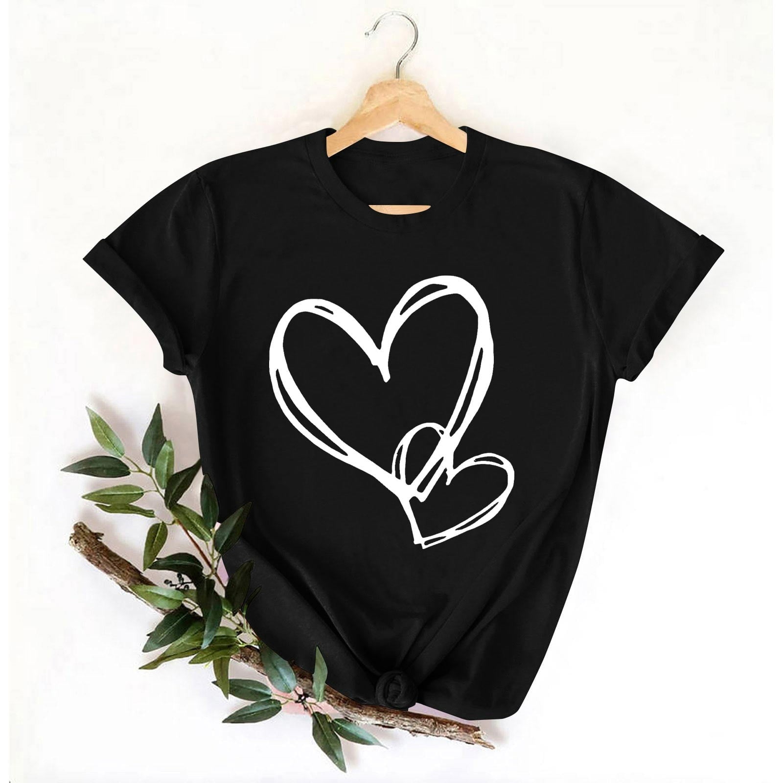 Nmnitkp Womens Tops Casual Crewneck Tee - Valentines Day Graphic Short Sleeve T-Shirt Black,S