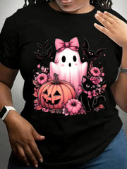Halloween Cute Ghost Cat Pumpkin Graphic T-Shirt