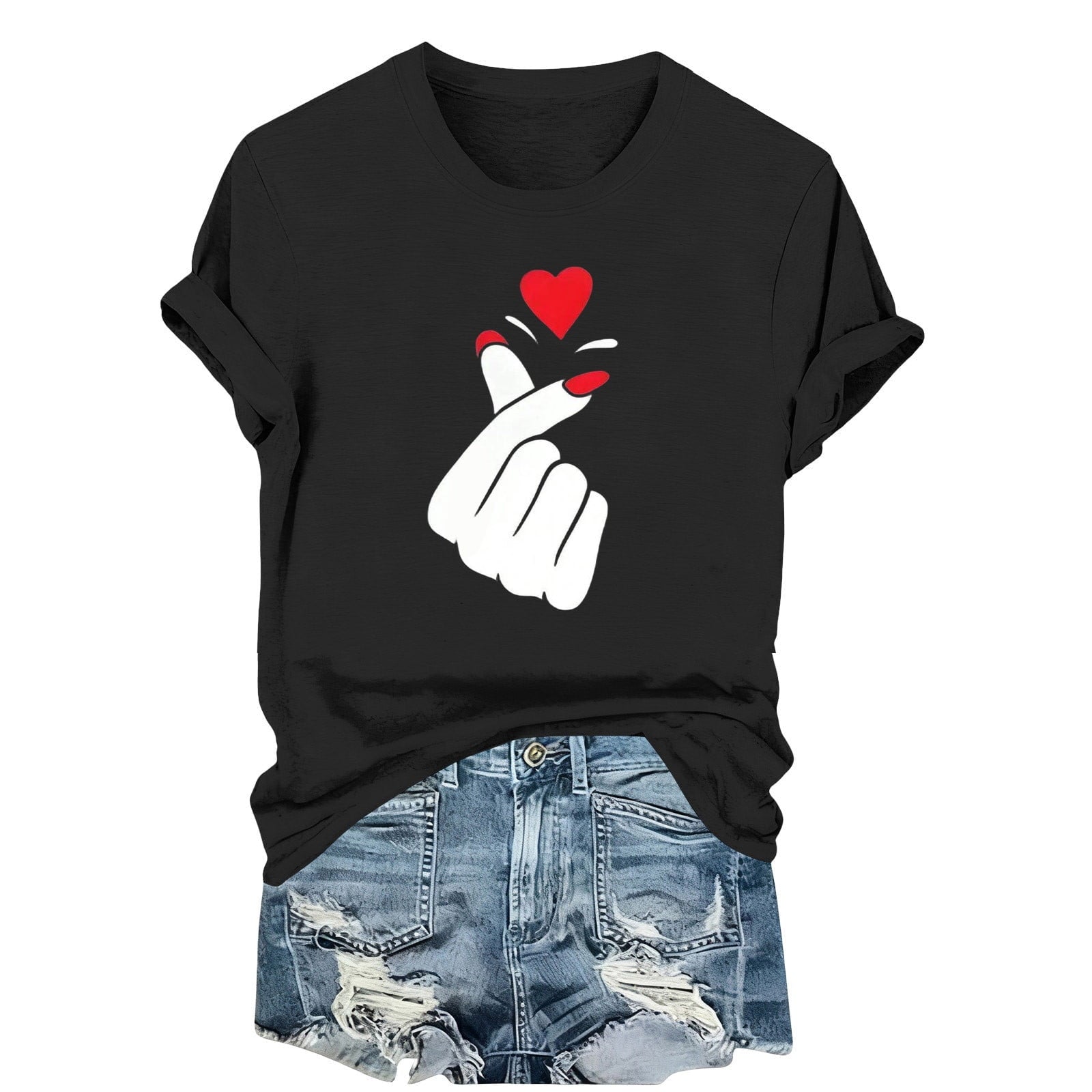 EchfiProm Womens Black Shirts Valentine Graphic Tees Valentine Day Summer Love Heart Tops for Ladies