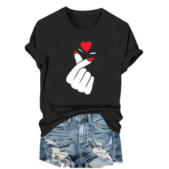 EchfiProm Womens Black Shirts Valentine Graphic Tees Valentine Day Summer Love Heart Tops for Ladies