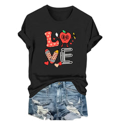 EchfiProm Shirts for Women Valentine Day Graphic Tees Casual Heart Valentine Cute Ladies Plus Size Tops Black