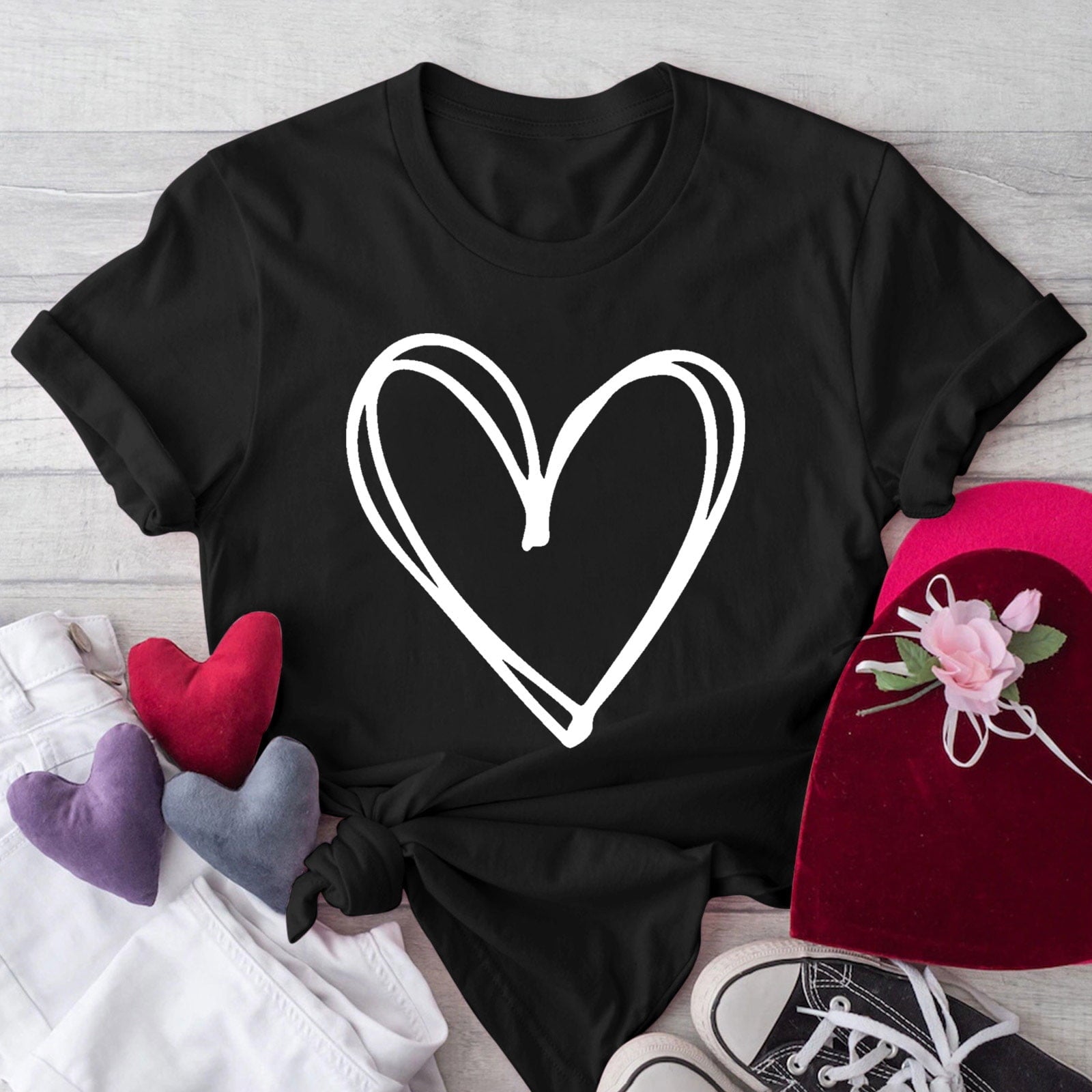 Posijego Valentine's Day Shirt for Women Heart Printed Graphic Tees Summer Short Sleeve Casual Tops