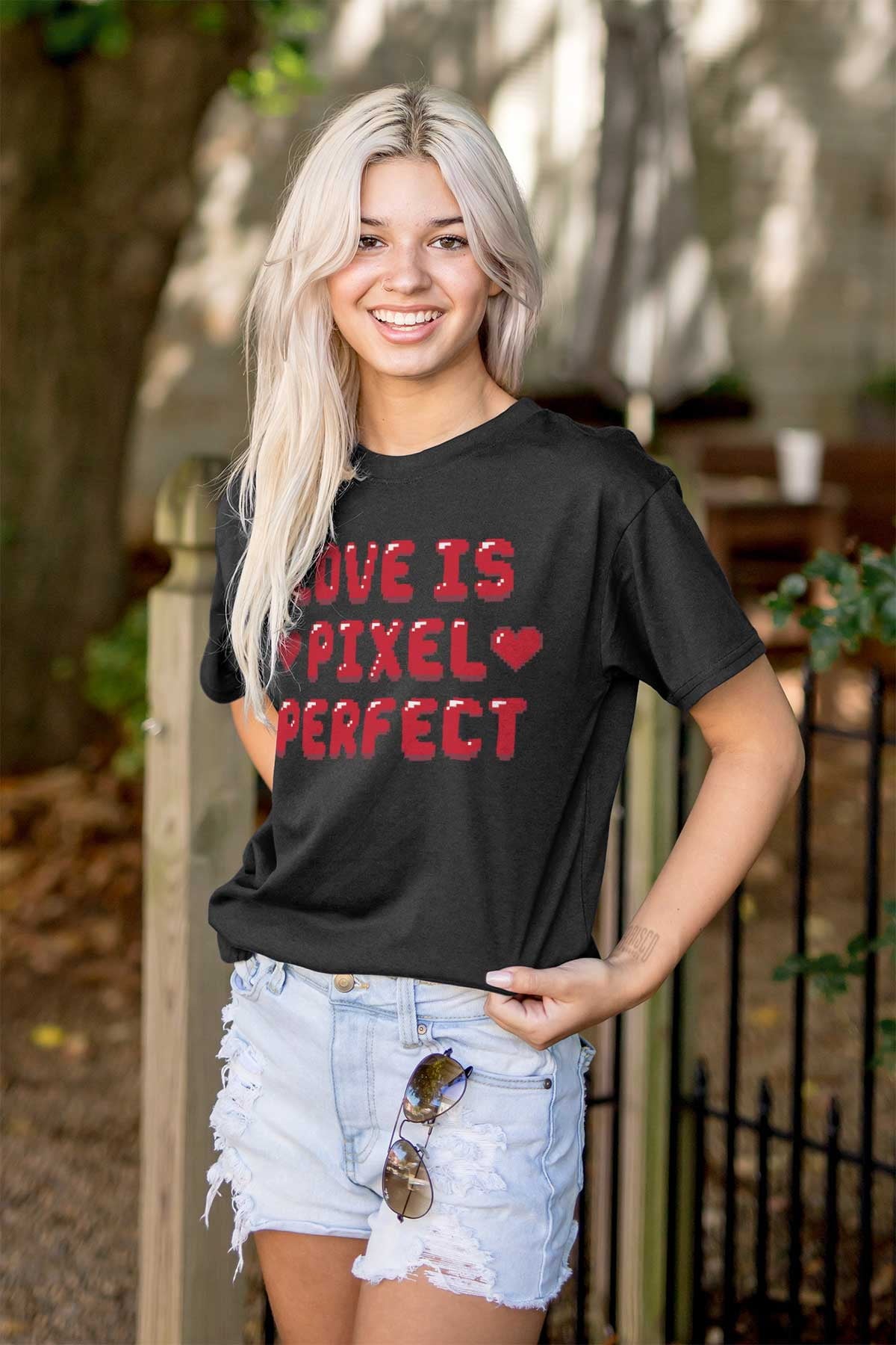 Love Pixel Perfect Valentines Day Women's Graphic T Shirt Tees Brisco Brands S