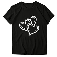 Felirenzacia Big and Tall Women's Heart Graphic Short Sleeves Pullover Tee Tops, Summer Casual Cotton T Shirt Valentine's Day Gift for Plus Women Black,XXXL
