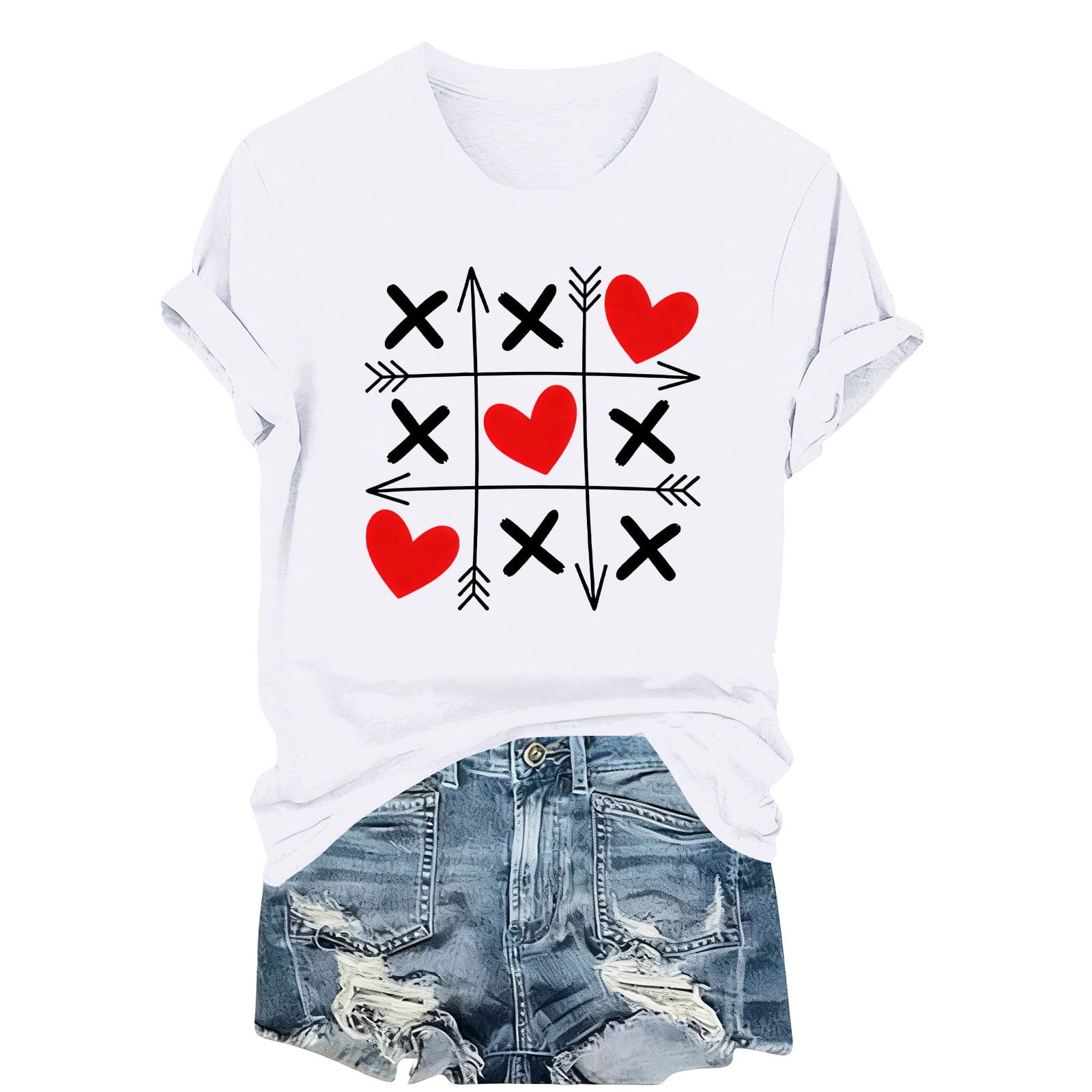 EchfiProm Womens T shirts Graphic Tees Short Sleeve Valentine Day Casual Love Black Tops for Adult