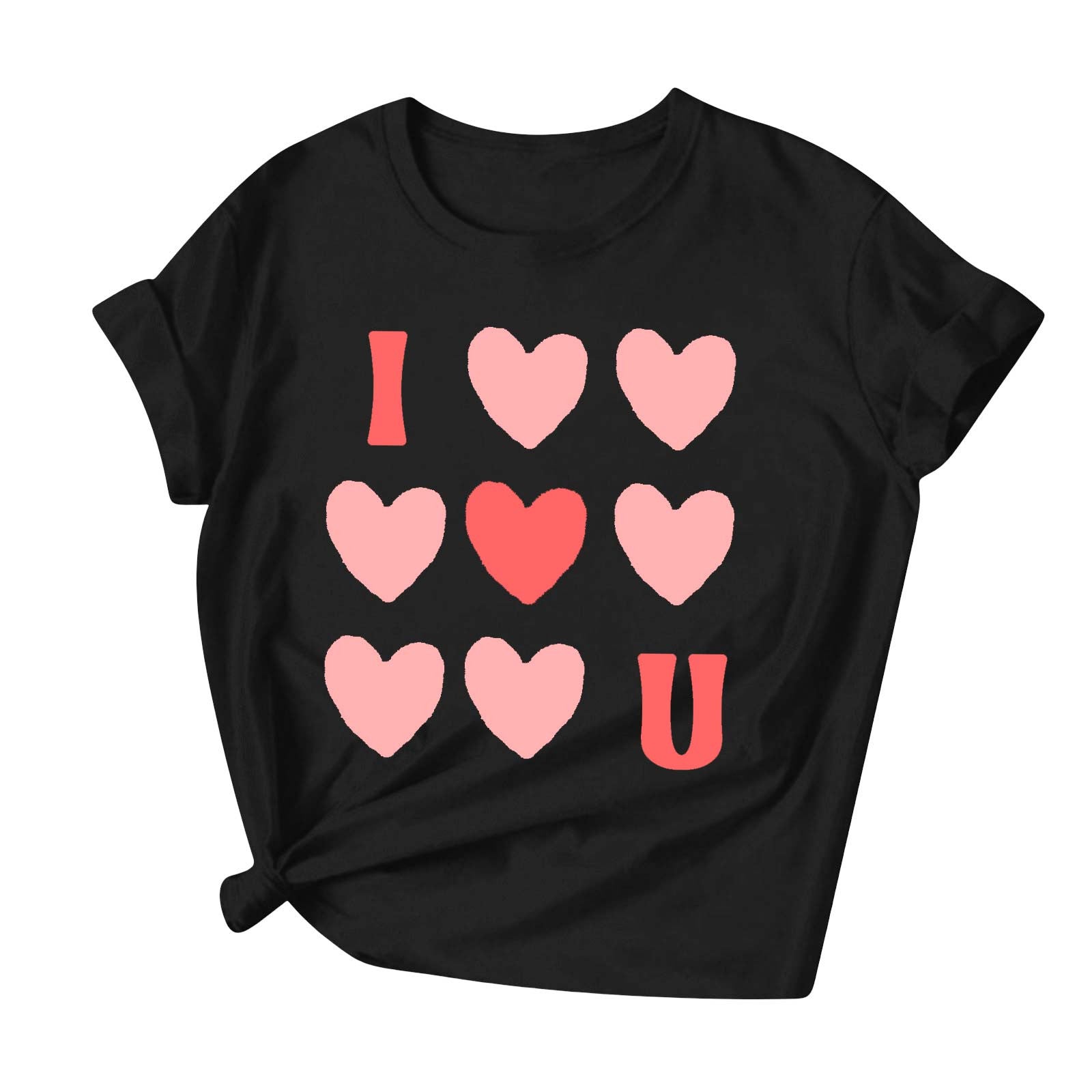 Riecok Womens Tops Plus Size valentines day shirts Crewneck Heart T Shirt for Women Short Sleeve Summer Casual Comfy Novelty Graphic Tops Black 3XL
