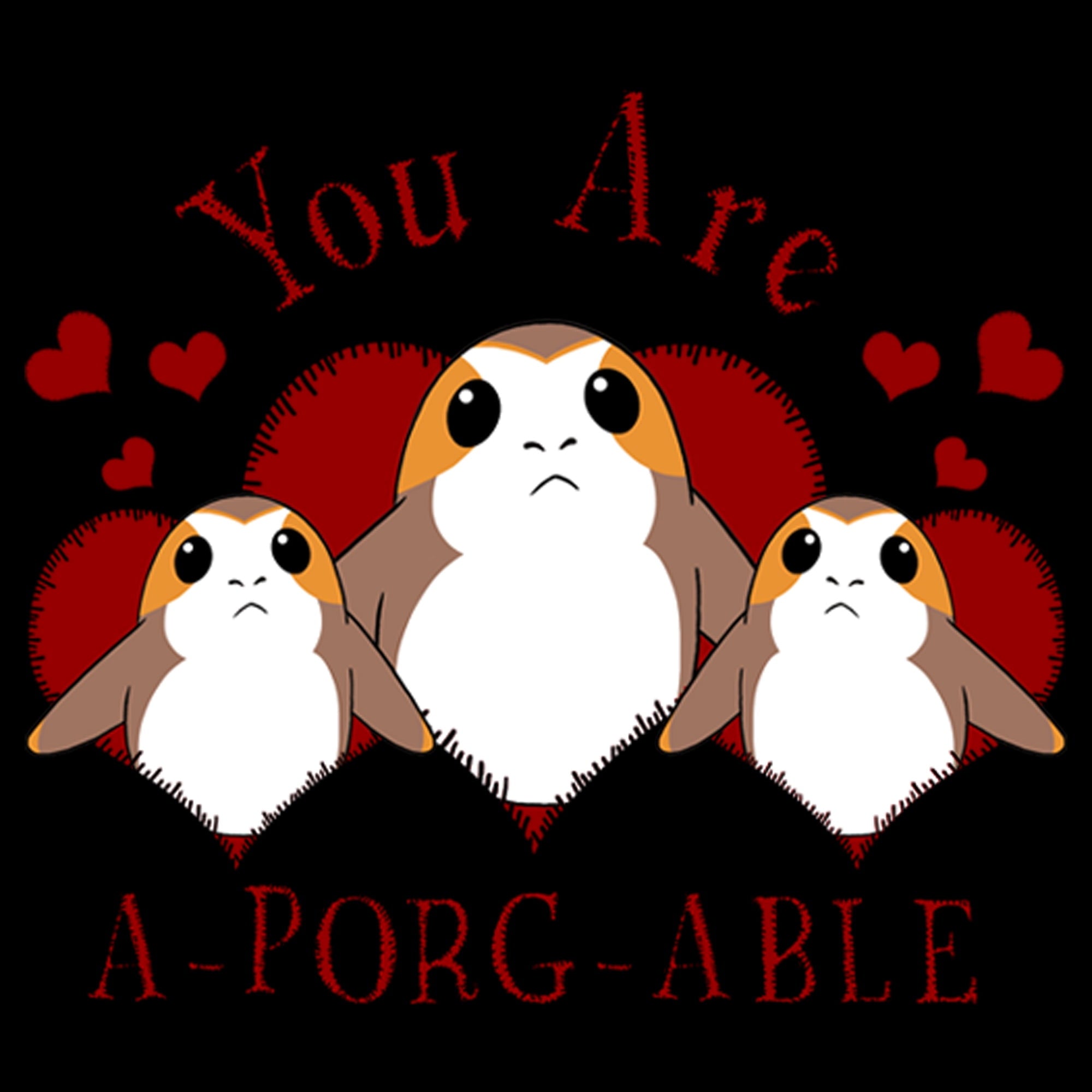 Men's Star Wars Valentine's Day You Are A-Porg-Able Graphic Tee Black 2X Large