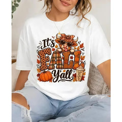 It's Fall Y'all Cow Pumpkin Graphic Tee , Thanksgiving Autumn Shirt