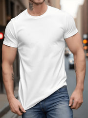 Enjoy Your Life" Text Graphic Print T-Shirt for Men, Comfortable Crew Neck Casual Short Sleeve Round Neck Top, Summer Spring Streetwear