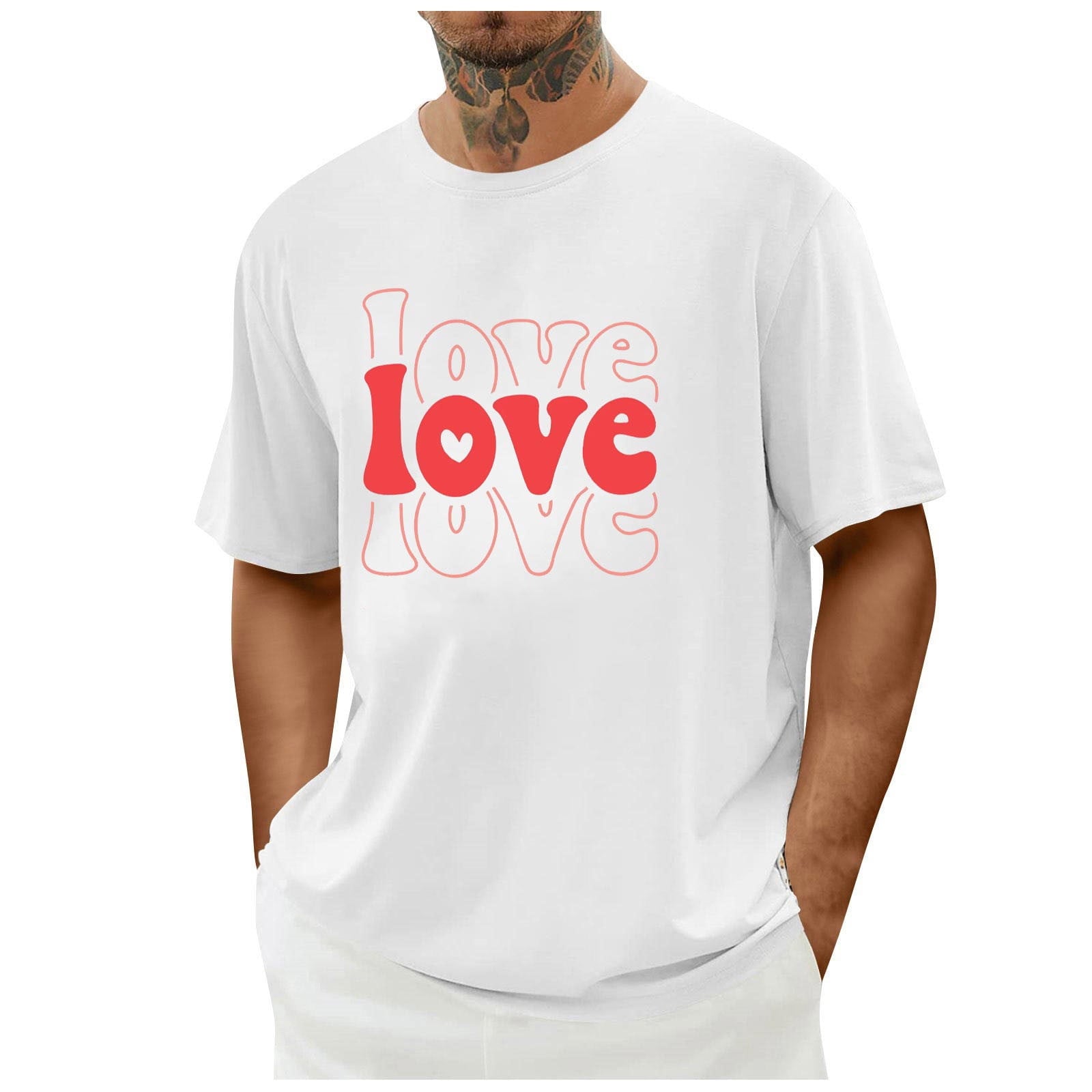 hotojiny Mens Vintage T-Shirts Casual Loose Short Sleeve Shirt Crew Neck Fashion Graphic Pullover Valentine's Day Tees Streetwear