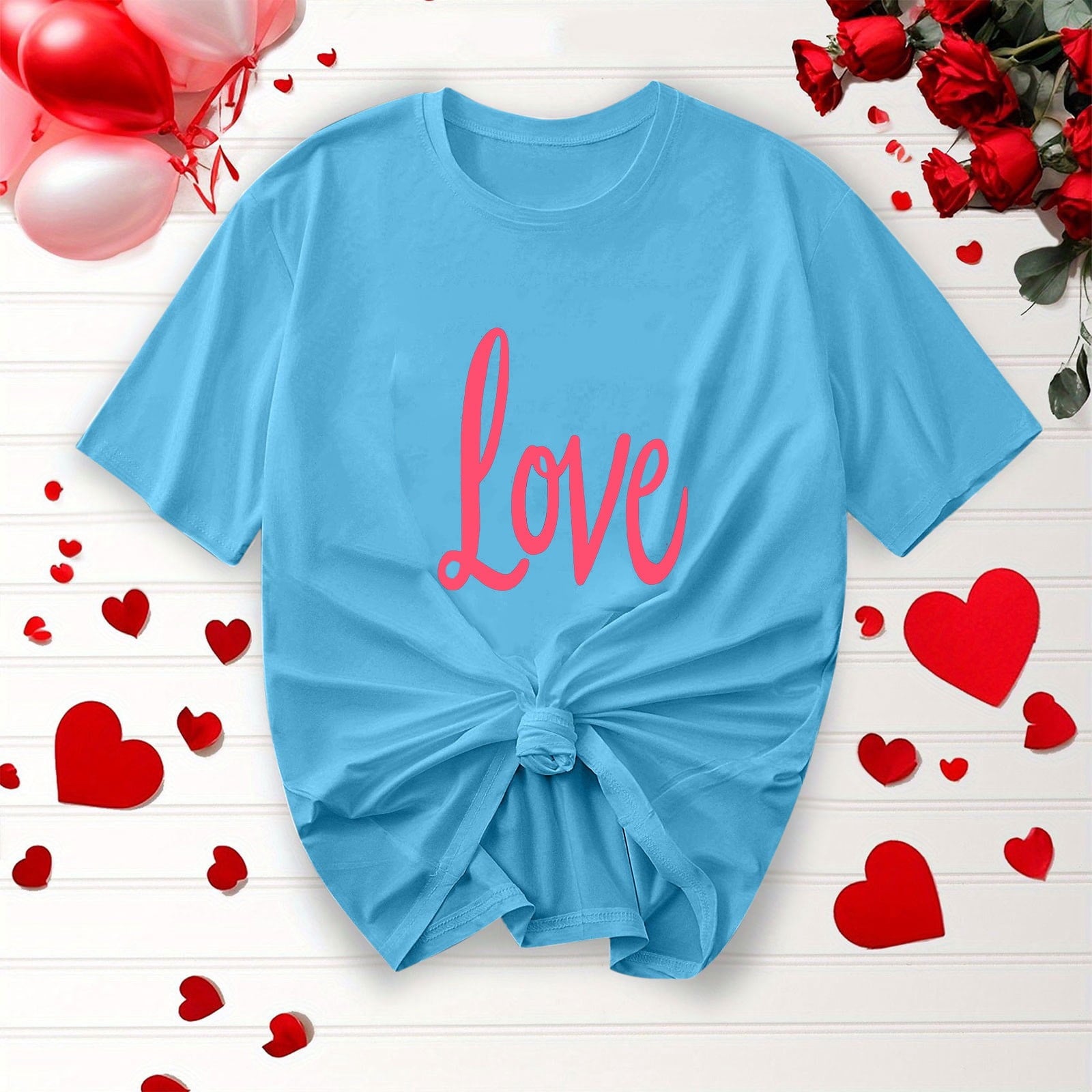 Purcolt Valentine's Day Women's Letter T-Shirt Casual Round Neck Loose Fit Comfy Short Sleeve Love Graphic Print Tees Tops