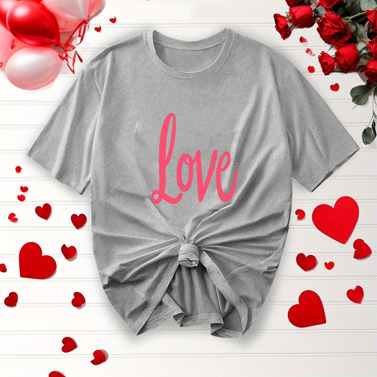 Purcolt Valentine's Day Women's Letter T-Shirt Casual Round Neck Loose Fit Comfy Short Sleeve Love Graphic Print Tees Tops
