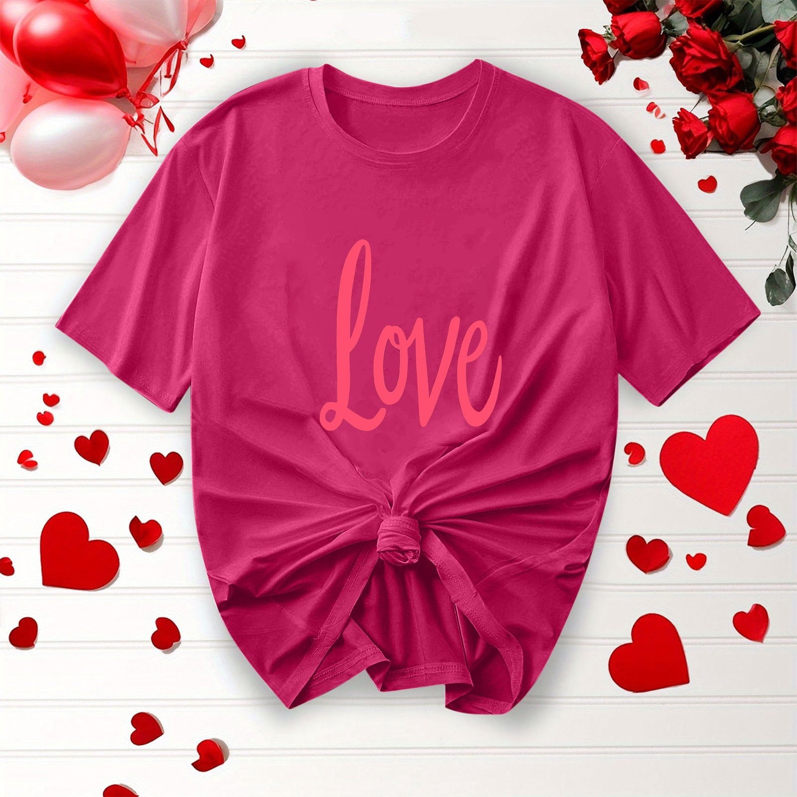 Purcolt Valentine's Day Women's Letter T-Shirt Casual Round Neck Loose Fit Comfy Short Sleeve Love Graphic Print Tees Tops