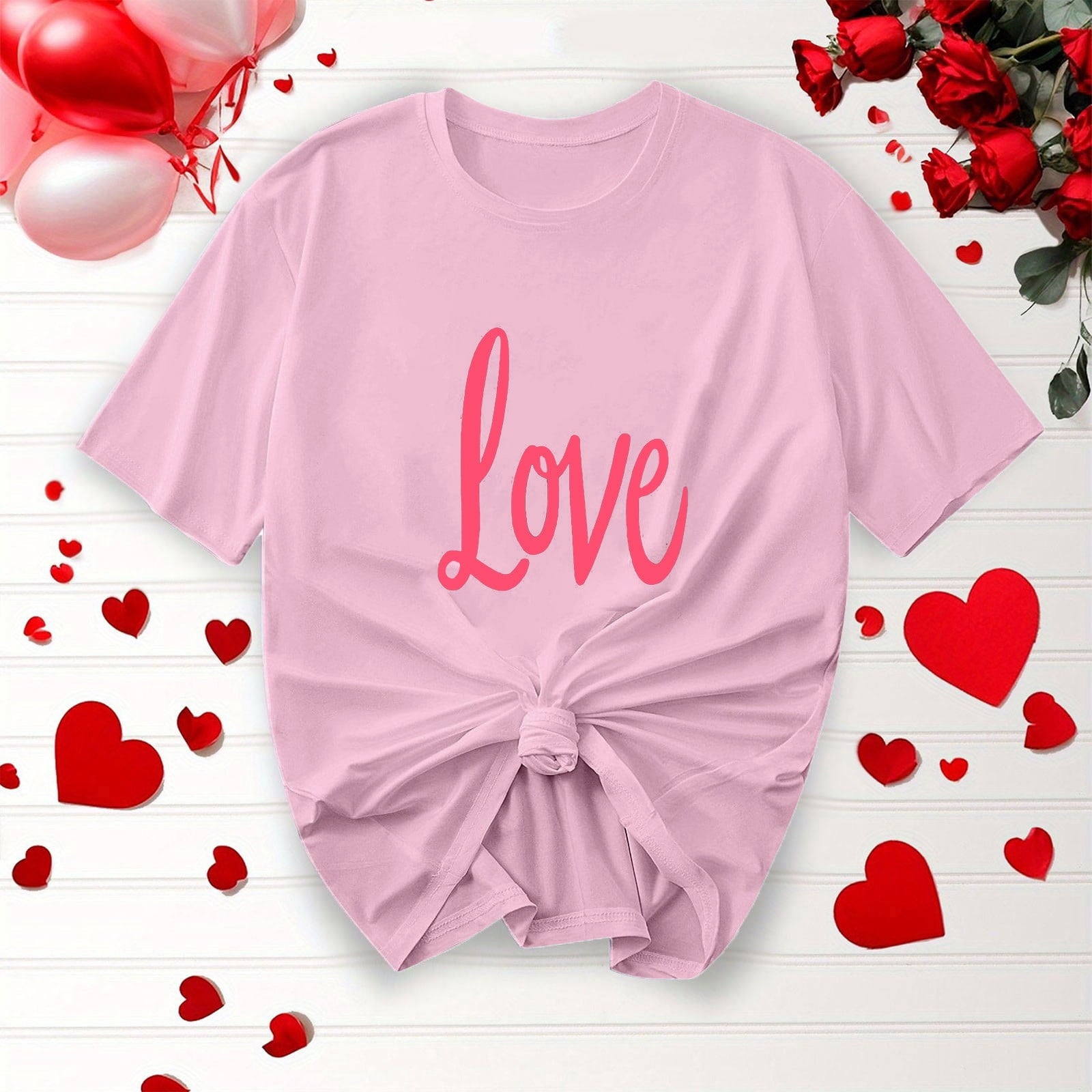 Purcolt Valentine's Day Women's Letter T-Shirt Casual Round Neck Loose Fit Comfy Short Sleeve Love Graphic Print Tees Tops