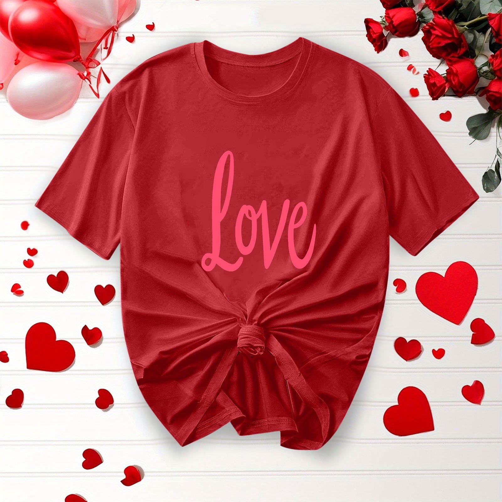 Purcolt Valentine's Day Women's Letter T-Shirt Casual Round Neck Loose Fit Comfy Short Sleeve Love Graphic Print Tees Tops