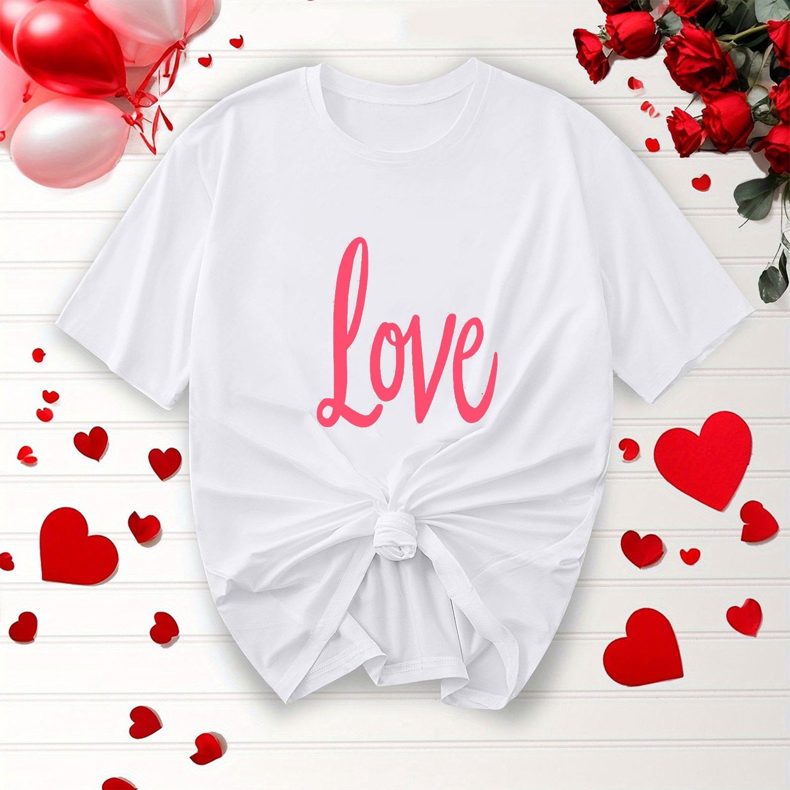 Purcolt Valentine's Day Women's Letter T-Shirt Casual Round Neck Loose Fit Comfy Short Sleeve Love Graphic Print Tees Tops