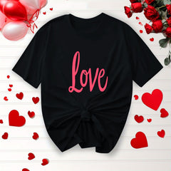 Purcolt Valentine's Day Women's Letter T-Shirt Casual Round Neck Loose Fit Comfy Short Sleeve Love Graphic Print Tees Tops