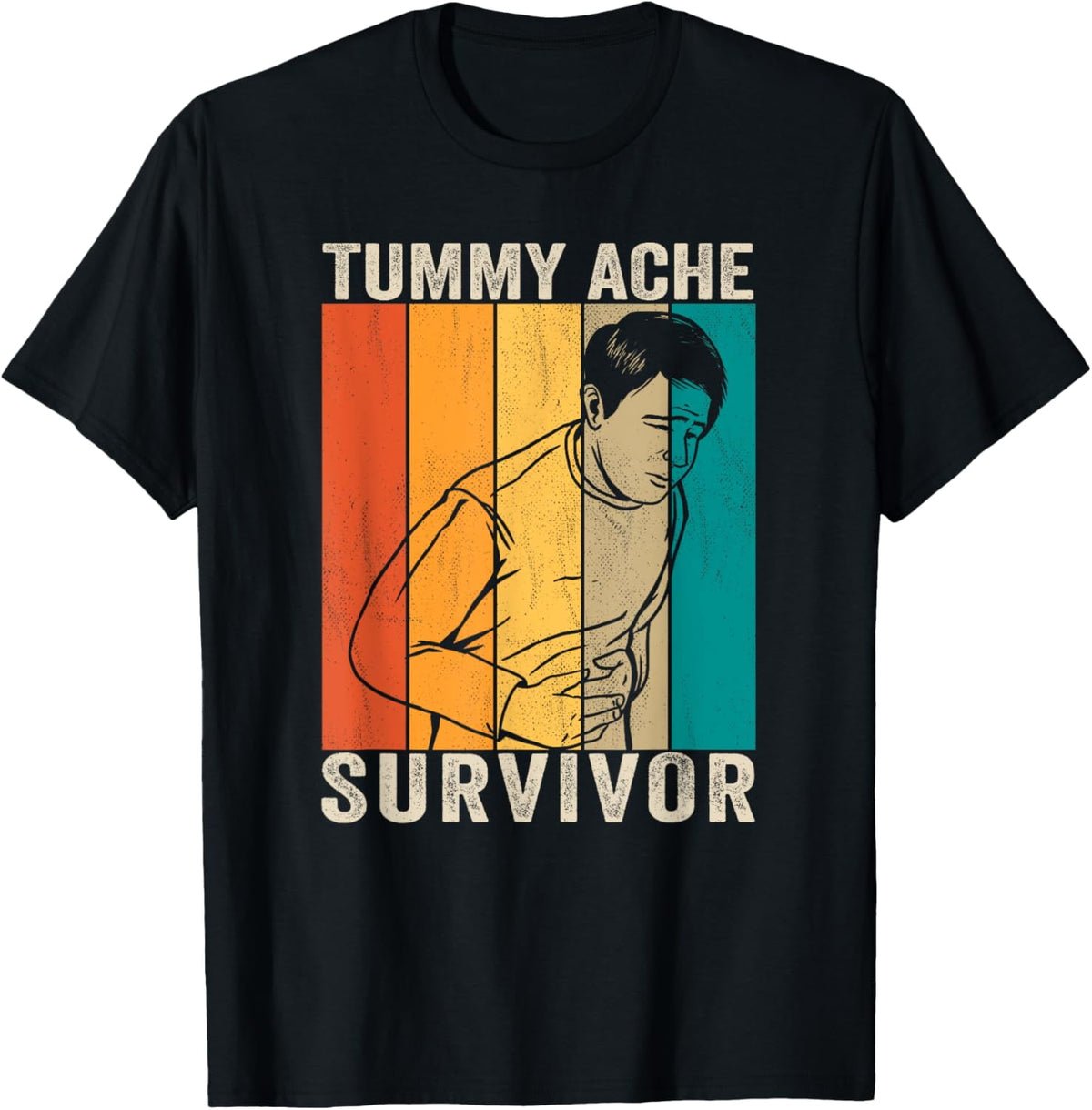 t-shirt Retro Tummy Ache Survivor Funny Saying T-ShirtMen and women can wear, black T-shirts, gifts. Age: M,L，XL 2XL, 3XL, 4XL